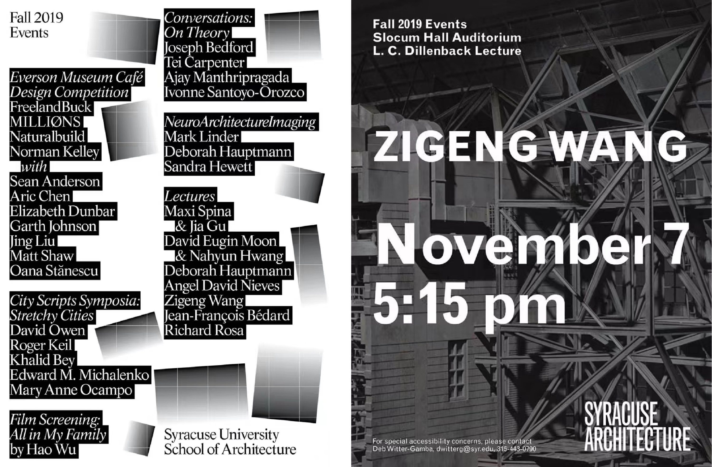 Zigeng Wang was invited to be a distinguished lecturer in the Syracuse University School of Architecture's 2019 Fall Lecture Series